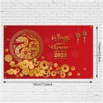 Sumind 2025 Happy Chinese New Year Large Decoration 72.8 x 43.3 Inch The Year of The Snake Fabric Backdrop, Booth Red Flowers Lucky Cloud Background Banner for Holiday Spring...