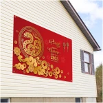 Sumind 2025 Happy Chinese New Year Large Decoration 72.8 x 43.3 Inch The Year of The Snake Fabric Backdrop, Booth Red Flowers Lucky Cloud Background Banner for Holiday Spring...