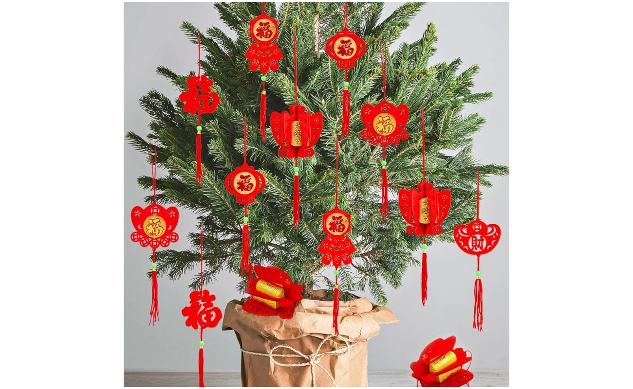 Whaline 36 Pieces Chinese New Year Decorations Chinese Knot Pendant Red Hanging Ornaments,Lucky Fu Pendants for New Year Home Office Car Trees Spring Festival New Year...