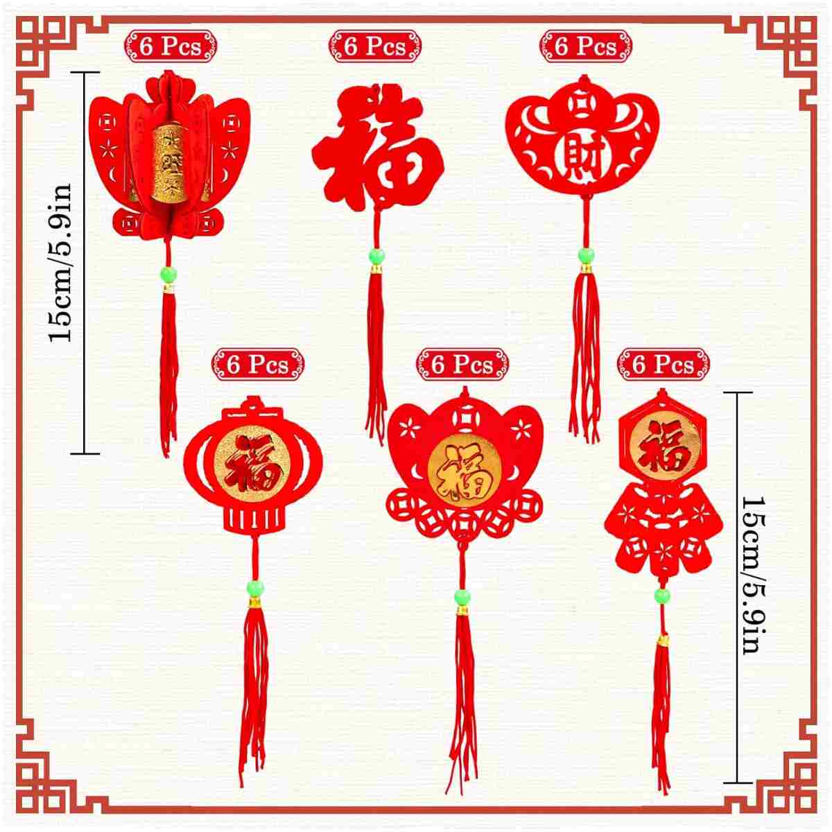Whaline 36 Pieces Chinese New Year Decorations Chinese Knot Pendant Red Hanging Ornaments,Lucky Fu Pendants for New Year Home Office Car Trees Spring Festival New Year...