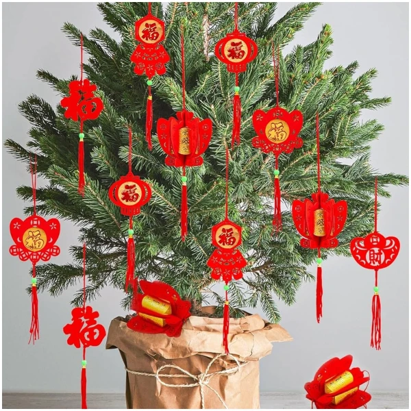 Whaline 36 Pieces Chinese New Year Decorations Chinese Knot Pendant Red Hanging Ornaments,Lucky Fu Pendants for New Year Home Office Car Trees Spring Festival New Year...