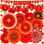 Winlyn 20 Pcs Bulk Chinese New Year Party Decorations Chinese Red Lanterns Oriental Hanging Lucky Paper Fans New Year Banner for Asian Lunar New Year The Year of Snake Festival...