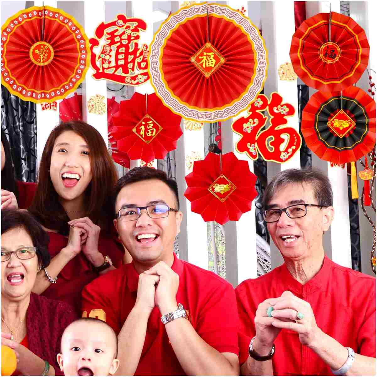 Winlyn 20 Pcs Bulk Chinese New Year Party Decorations Chinese Red Lanterns Oriental Hanging Lucky Paper Fans New Year Banner for Asian Lunar New Year The Year of Snake Festival...