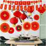 Winlyn 20 Pcs Bulk Chinese New Year Party Decorations Chinese Red Lanterns Oriental Hanging Lucky Paper Fans New Year Banner for Asian Lunar New Year The Year of Snake Festival...