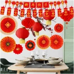 Winlyn 20 Pcs Bulk Chinese New Year Party Decorations Chinese Red Lanterns Oriental Hanging Lucky Paper Fans New Year Banner for Asian Lunar New Year The Year of Snake Festival...