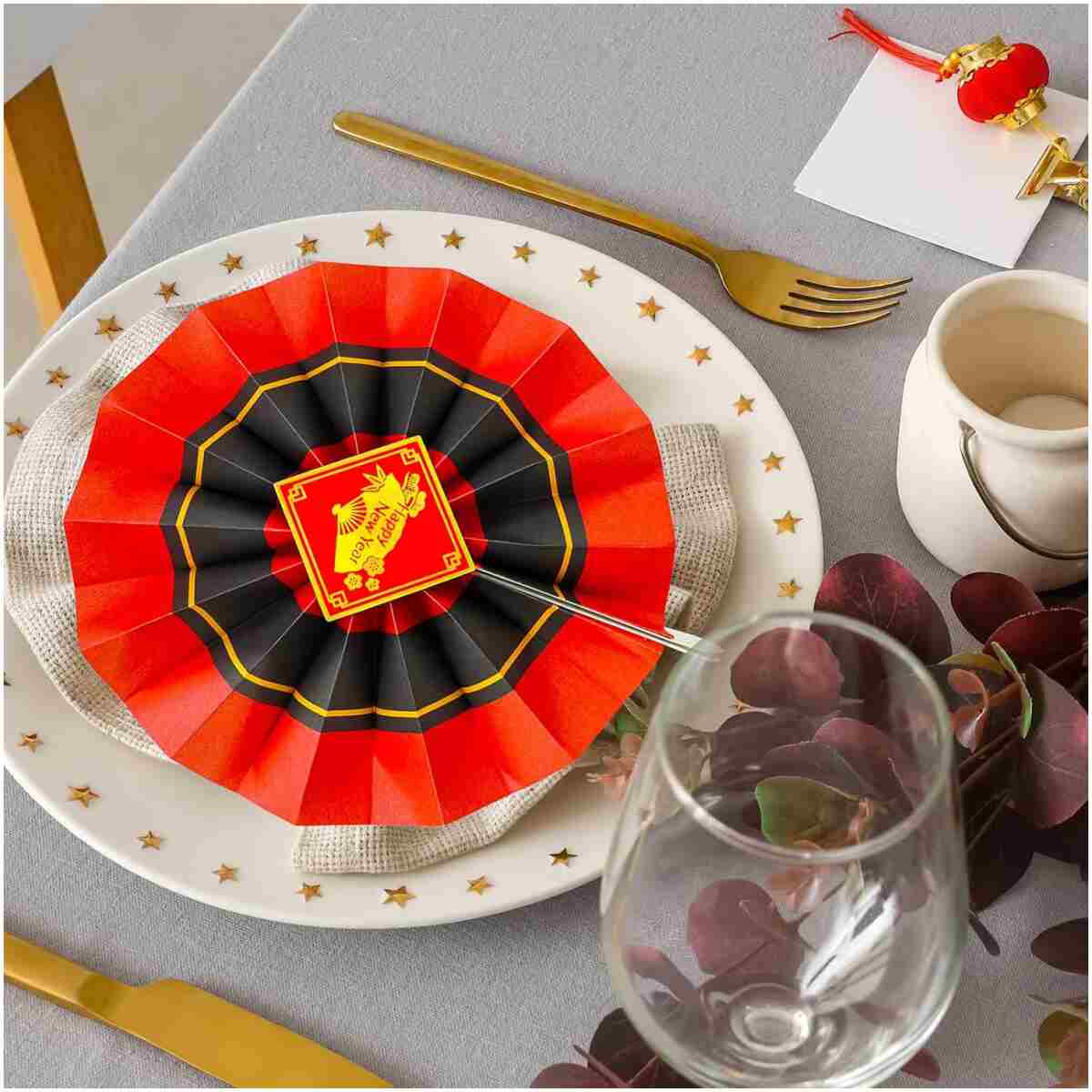 Winlyn 20 Pcs Bulk Chinese New Year Party Decorations Chinese Red Lanterns Oriental Hanging Lucky Paper Fans New Year Banner for Asian Lunar New Year The Year of Snake Festival...