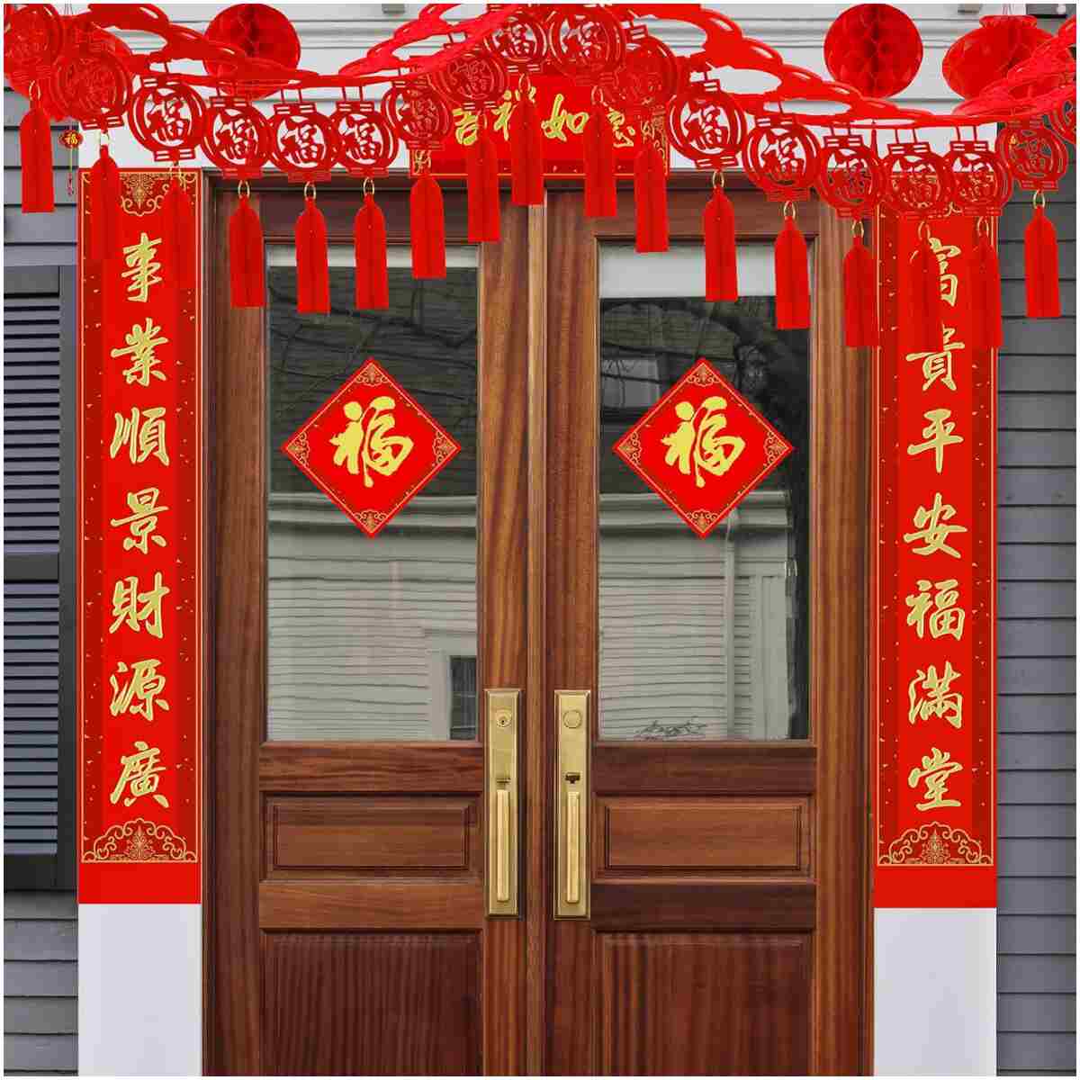 Winlyn Bulk Chinese New Year Party Decorations Oriental Hanging Red Lanterns Lucky Garland Party Swirls New Year Banner Honeycomb Balls for Asian Lunar New Year Snake Year...