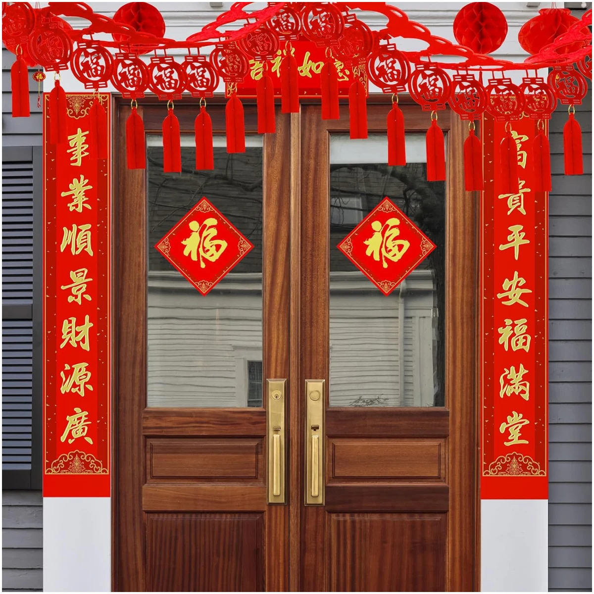 Winlyn Bulk Chinese New Year Party Decorations Oriental Hanging Red Lanterns Lucky Garland Party Swirls New Year Banner Honeycomb Balls for Asian Lunar New Year Snake Year...