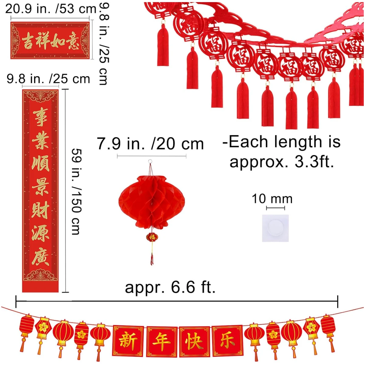 Winlyn Bulk Chinese New Year Party Decorations Oriental Hanging Red Lanterns Lucky Garland Party Swirls New Year Banner Honeycomb Balls for Asian Lunar New Year Snake Year...