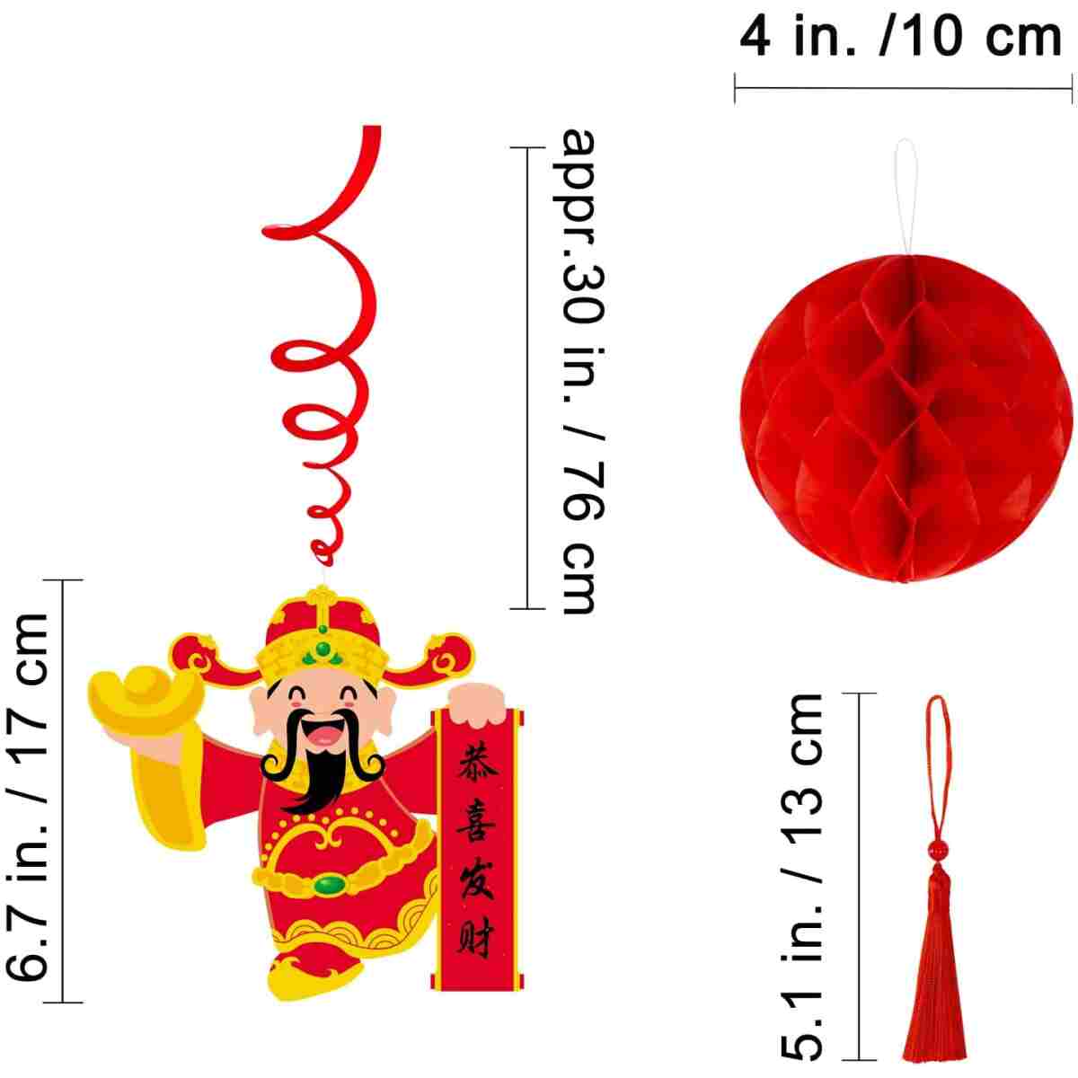 Winlyn Bulk Chinese New Year Party Decorations Oriental Hanging Red Lanterns Lucky Garland Party Swirls New Year Banner Honeycomb Balls for Asian Lunar New Year Snake Year...