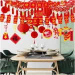 Winlyn Bulk Chinese New Year Party Decorations Oriental Hanging Red Lanterns Lucky Garland Party Swirls New Year Banner Honeycomb Balls for Asian Lunar New Year Snake Year...