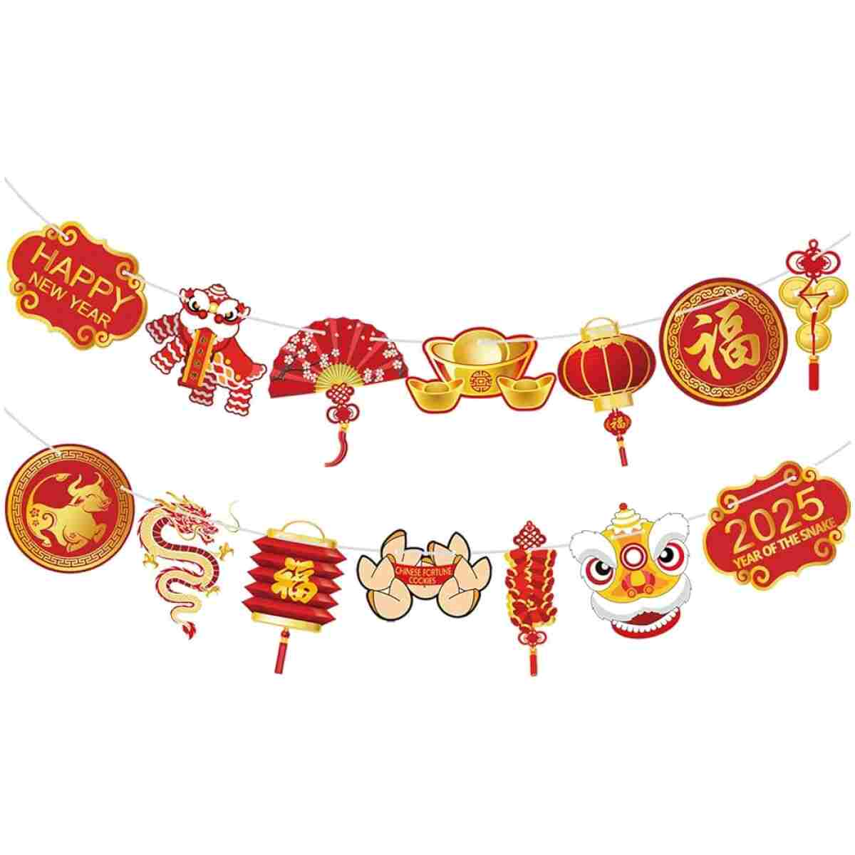 Year of the Snake Garland 2025 Chinese New Year Flag Banner Happy New Year Decoration China Party Spring Chinese New Year Banners Garland (Snake)