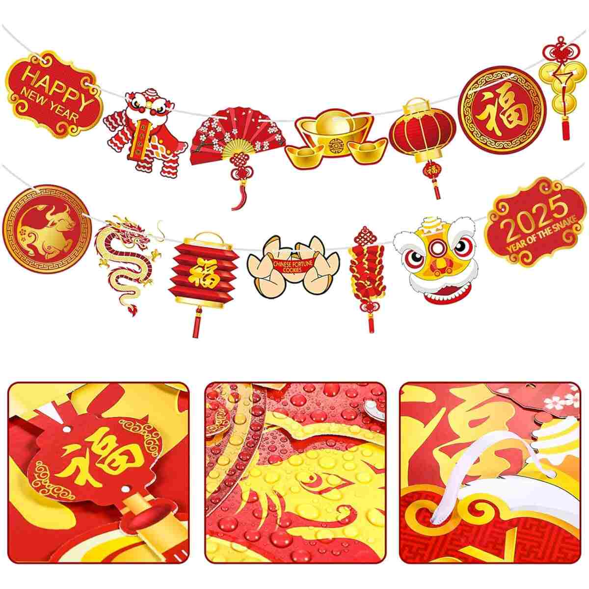 Year of the Snake Garland 2025 Chinese New Year Flag Banner Happy New Year Decoration China Party Spring Chinese New Year Banners Garland (Snake)