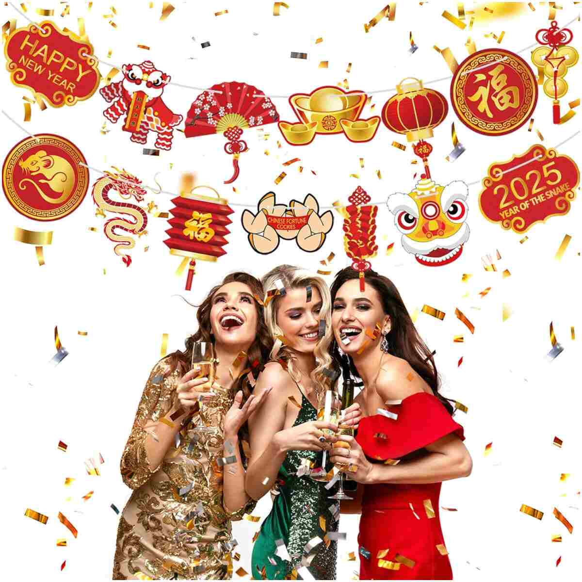 Year of the Snake Garland 2025 Chinese New Year Flag Banner Happy New Year Decoration China Party Spring Chinese New Year Banners Garland (Snake)