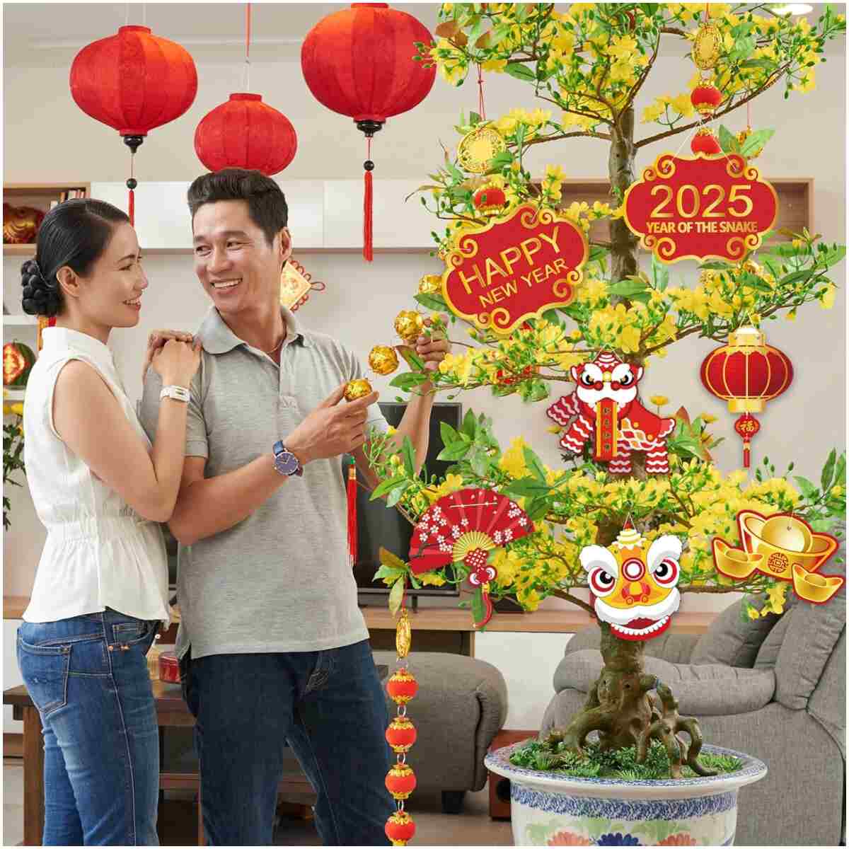 Year of the Snake Garland 2025 Chinese New Year Flag Banner Happy New Year Decoration China Party Spring Chinese New Year Banners Garland (Snake)