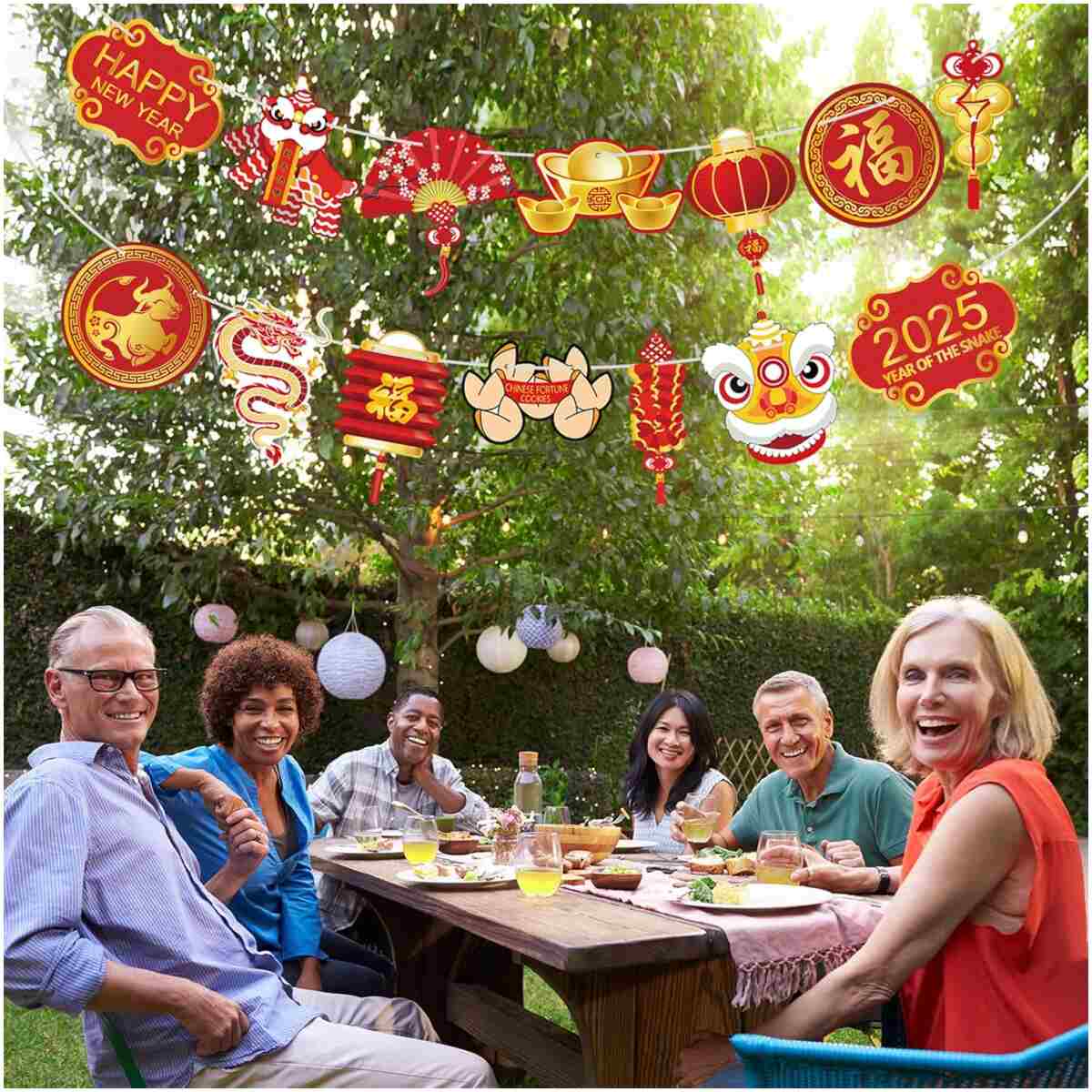 Year of the Snake Garland 2025 Chinese New Year Flag Banner Happy New Year Decoration China Party Spring Chinese New Year Banners Garland (Snake)