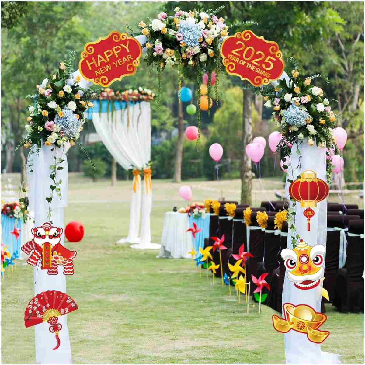 Year of the Snake Garland 2025 Chinese New Year Flag Banner Happy New Year Decoration China Party Spring Chinese New Year Banners Garland (Snake)