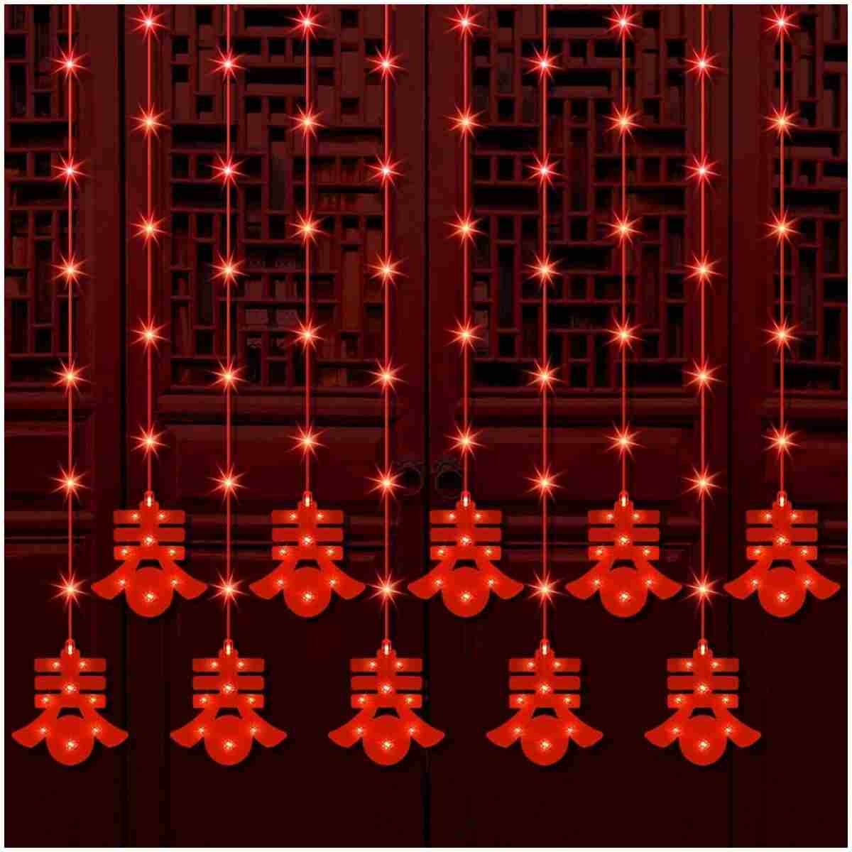 2025 LED Chinese Spring Festival Hanging Ornament Lunar New Year Chinese Knot Hanging Decor for Home Wall Door Window Spring Festival Decorations Plug(Lucky Spring)