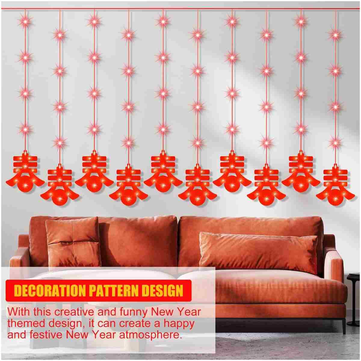 2025 LED Chinese Spring Festival Hanging Ornament Lunar New Year Chinese Knot Hanging Decor for Home Wall Door Window Spring Festival Decorations Plug(Lucky Spring)