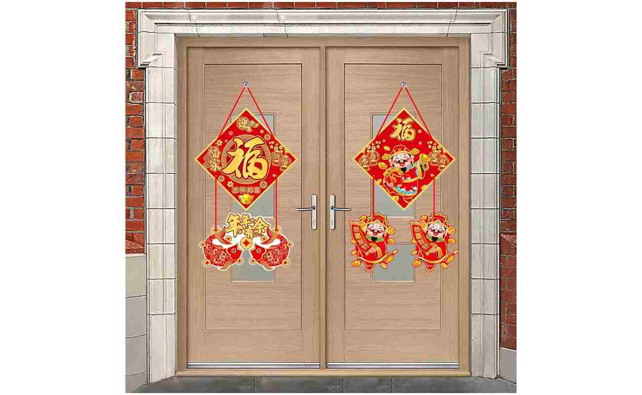 2Pcs Chinese New Year Door Decorations, Year of Snake 2025 Welcome Sign, Spring Festival Hanging Decoration, Fu Welcome Sign for Chinese New Year Door Wall Indoor Outdoor...