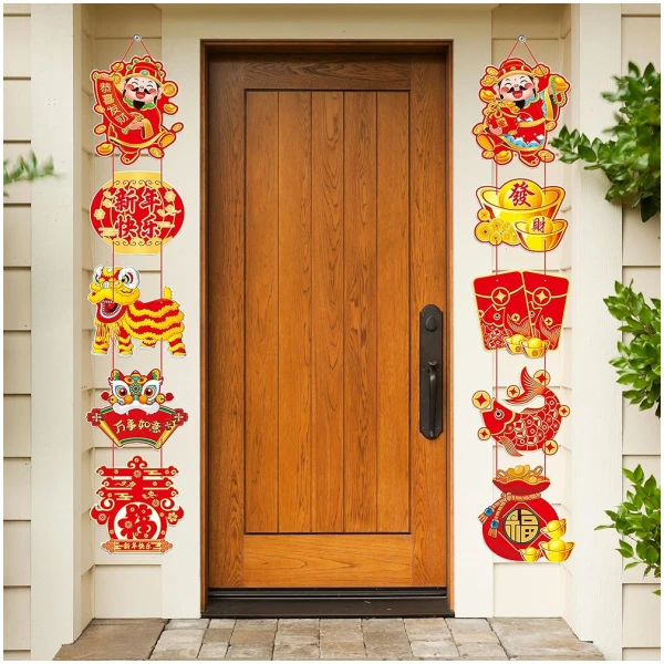 2Pcs Year of Snake 2025 Door Decorations, Chinese New Year Welcome Sign, Spring Festival Hanging Decoration, Couplets Banner for Chinese New Year Door Wall Indoor Outdoor...