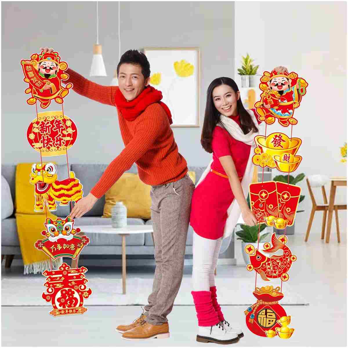 2Pcs Year of Snake 2025 Door Decorations, Chinese New Year Welcome Sign, Spring Festival Hanging Decoration, Couplets Banner for Chinese New Year Door Wall Indoor Outdoor...
