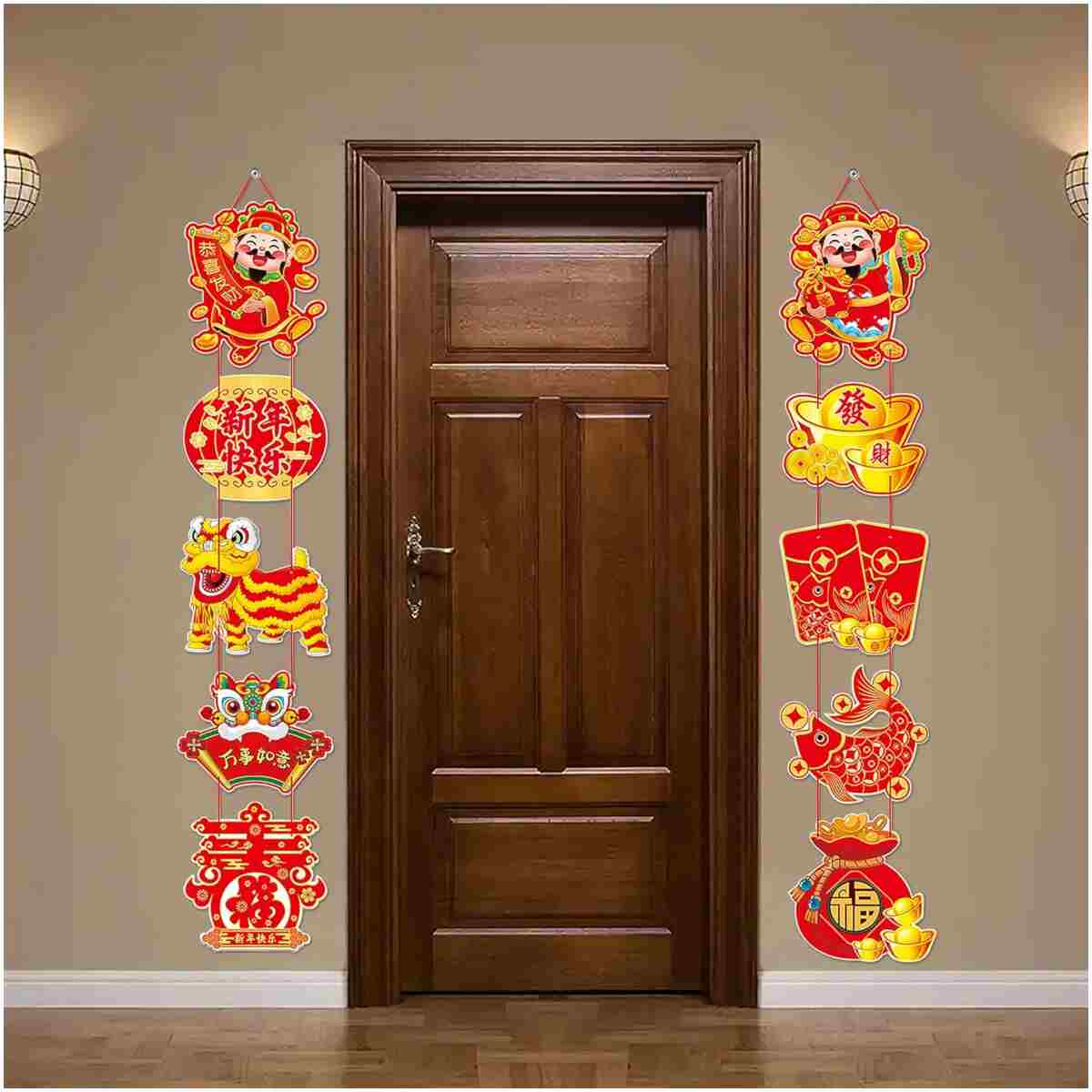 2Pcs Year of Snake 2025 Door Decorations, Chinese New Year Welcome Sign, Spring Festival Hanging Decoration, Couplets Banner for Chinese New Year Door Wall Indoor Outdoor...