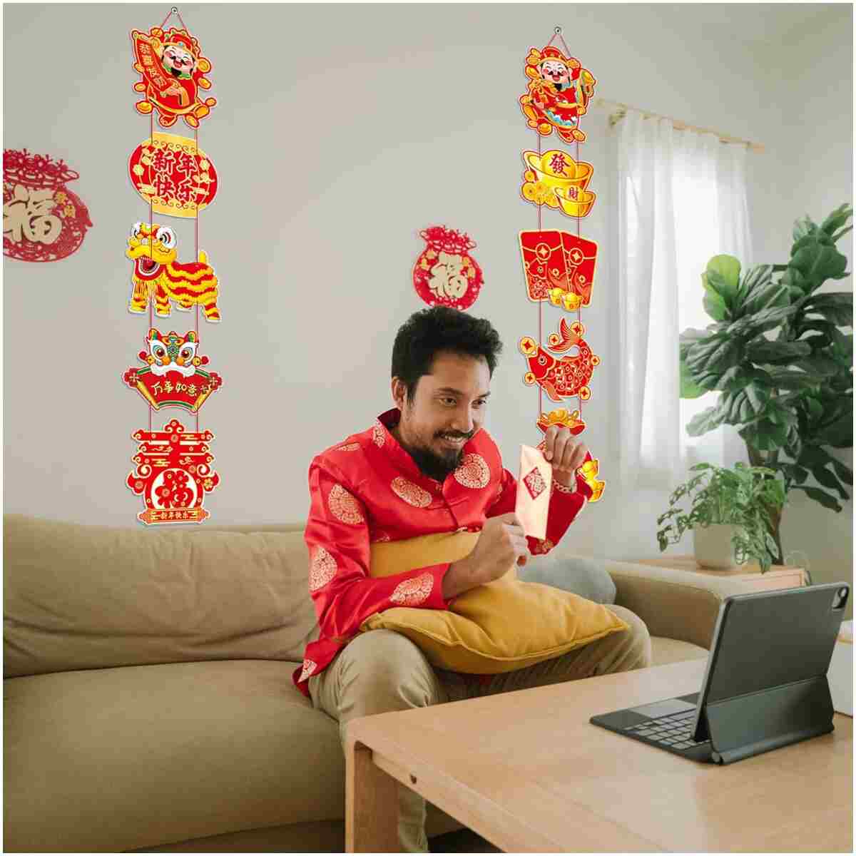 2Pcs Year of Snake 2025 Door Decorations, Chinese New Year Welcome Sign, Spring Festival Hanging Decoration, Couplets Banner for Chinese New Year Door Wall Indoor Outdoor...