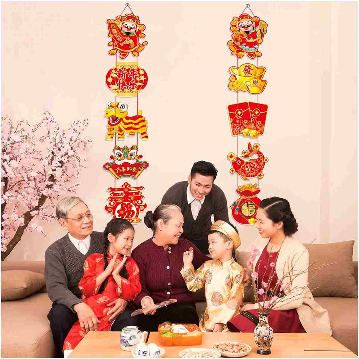 2Pcs Year of Snake 2025 Door Decorations, Chinese New Year Welcome Sign, Spring Festival Hanging Decoration, Couplets Banner for Chinese New Year Door Wall Indoor Outdoor...