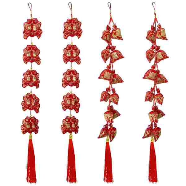 42 Inch Chinese New Year Hanging Decorations, Pack of 4 Lunar New Year Decoration 2025 Chinese Knot Pendant with Tassel, Red Lucky Fu Hanging Ornaments for Home Office New Year...