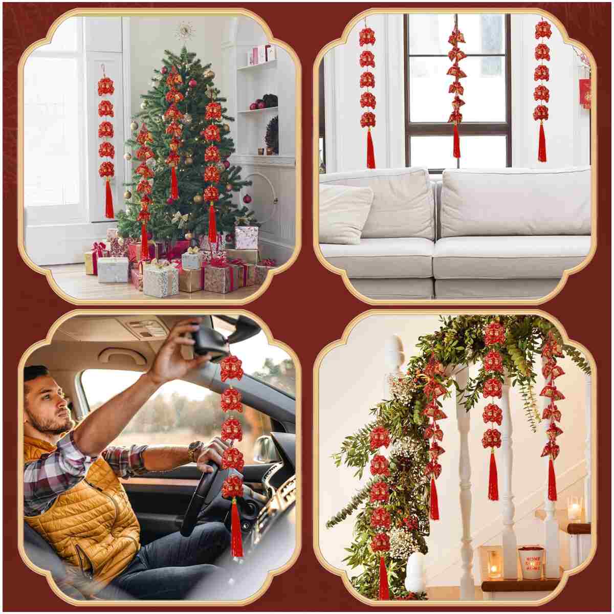 42 Inch Chinese New Year Hanging Decorations, Pack of 4 Lunar New Year Decoration 2025 Chinese Knot Pendant with Tassel, Red Lucky Fu Hanging Ornaments for Home Office New Year...