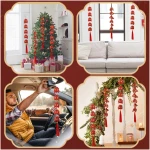 42 Inch Chinese New Year Hanging Decorations, Pack of 4 Lunar New Year Decoration 2025 Chinese Knot Pendant with Tassel, Red Lucky Fu Hanging Ornaments for Home Office New Year...