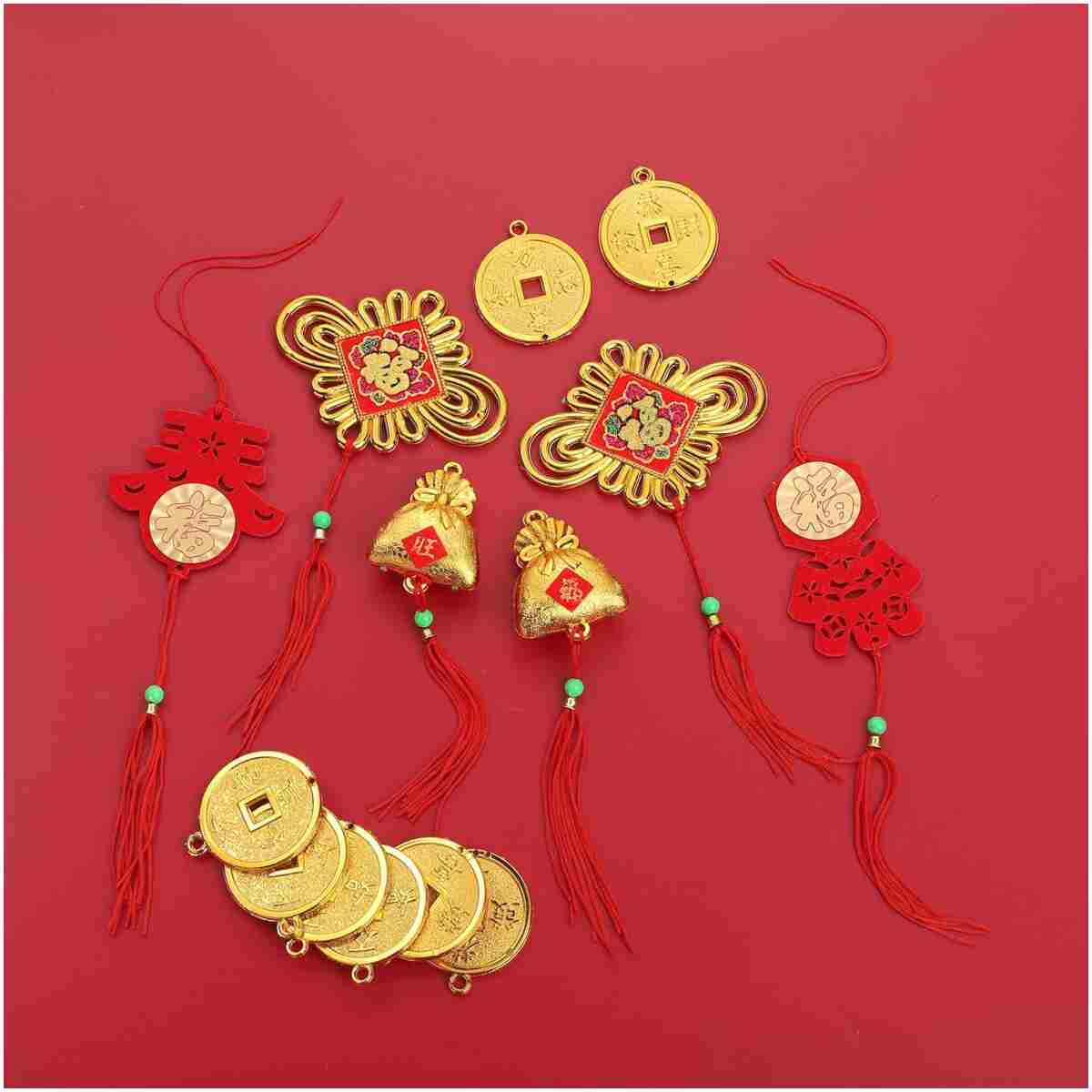 44pcs Chinese New Year Decorations, 2025 Red Chinese Knot Hanging Ornaments Lucky Fu Copper Coin Pendants for Lunar New Year Spring Festival Home Office Door Walls Trees Car...
