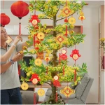 44pcs Chinese New Year Decorations, 2025 Red Chinese Knot Hanging Ornaments Lucky Fu Copper Coin Pendants for Lunar New Year Spring Festival Home Office Door Walls Trees Car...