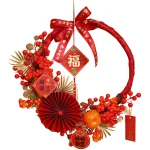 Chinese New Year Wreath LED Chinese Spring Festival Hanging Ornament Artificial Red Berry Gold Leaver Flower Wreath Decoerations for Wall Door Windows Chinese New Year Spring...