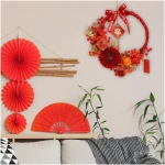 Chinese New Year Wreath LED Chinese Spring Festival Hanging Ornament Artificial Red Berry Gold Leaver Flower Wreath Decoerations for Wall Door Windows Chinese New Year Spring...