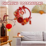 Chinese New Year Wreath LED Chinese Spring Festival Hanging Ornament Artificial Red Berry Gold Leaver Flower Wreath Decoerations for Wall Door Windows Chinese New Year Spring...
