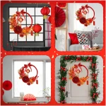 Chinese New Year Wreath LED Chinese Spring Festival Hanging Ornament Artificial Red Berry Gold Leaver Flower Wreath Decoerations for Wall Door Windows Chinese New Year Spring...