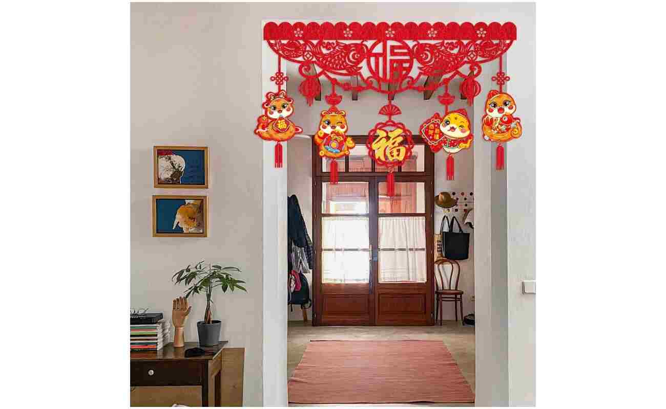 Happy Chinese New Year Hanging Door Garland, 2025 Spring Festival Lunar New Year Door Banner Sign, Year of The Snake Red String Garland Decorations for Asian New Year Spring...