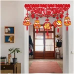 Happy Chinese New Year Hanging Door Garland, 2025 Spring Festival Lunar New Year Door Banner Sign, Year of The Snake Red String Garland Decorations for Asian New Year Spring...