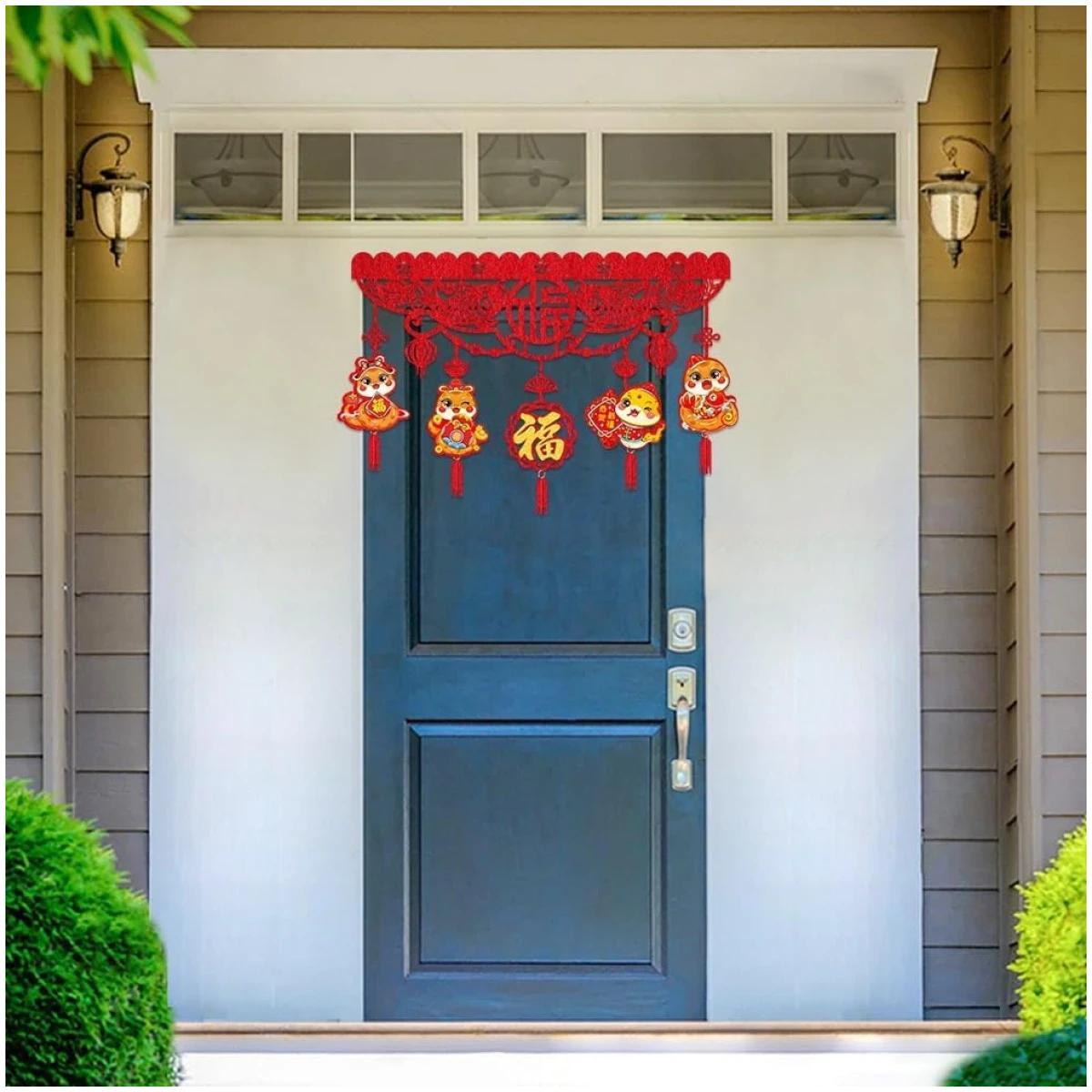 Happy Chinese New Year Hanging Door Garland, 2025 Spring Festival Lunar New Year Door Banner Sign, Year of The Snake Red String Garland Decorations for Asian New Year Spring...