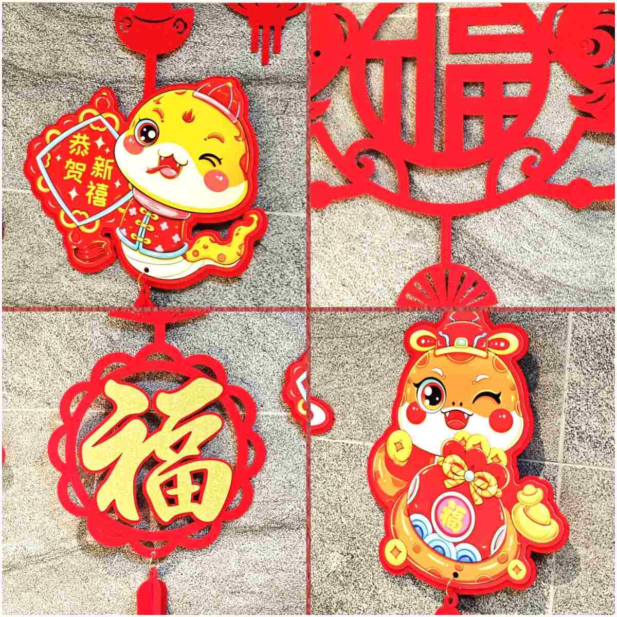 Happy Chinese New Year Hanging Door Garland, 2025 Spring Festival Lunar New Year Door Banner Sign, Year of The Snake Red String Garland Decorations for Asian New Year Spring...