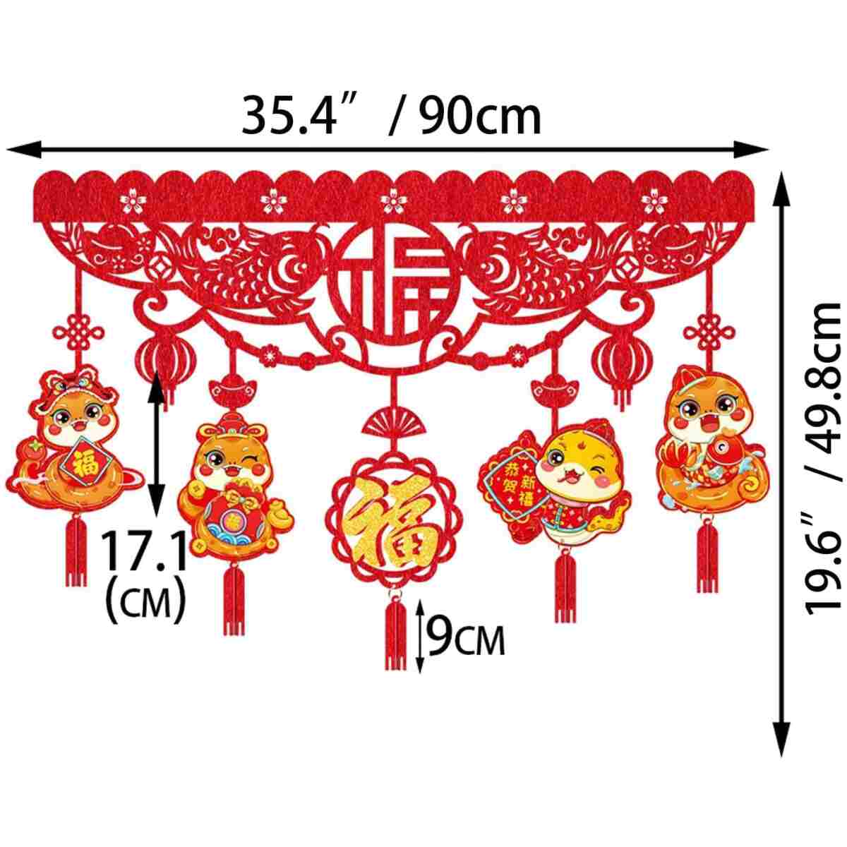 Happy Chinese New Year Hanging Door Garland, 2025 Spring Festival Lunar New Year Door Banner Sign, Year of The Snake Red String Garland Decorations for Asian New Year Spring...