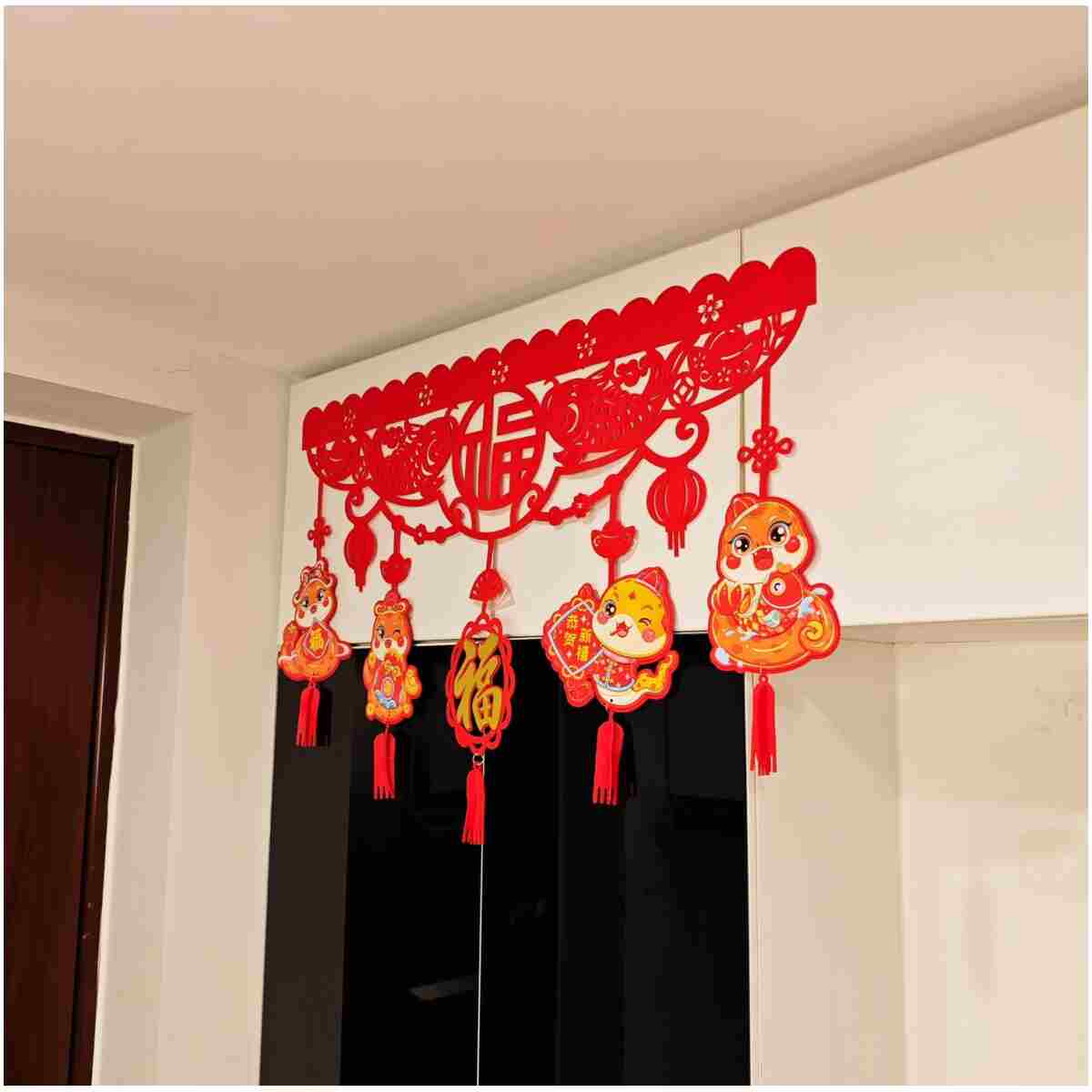 Happy Chinese New Year Hanging Door Garland, 2025 Spring Festival Lunar New Year Door Banner Sign, Year of The Snake Red String Garland Decorations for Asian New Year Spring...