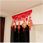 Happy Chinese New Year Hanging Door Garland, 2025 Spring Festival Lunar New Year Door Banner Sign, Year of The Snake Red String Garland Decorations for Asian New Year Spring...