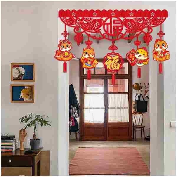 Happy Chinese New Year Hanging Door Garland, 2025 Spring Festival Lunar New Year Door Banner Sign, Year of The Snake Red String Garland Decorations for Asian New Year Spring...