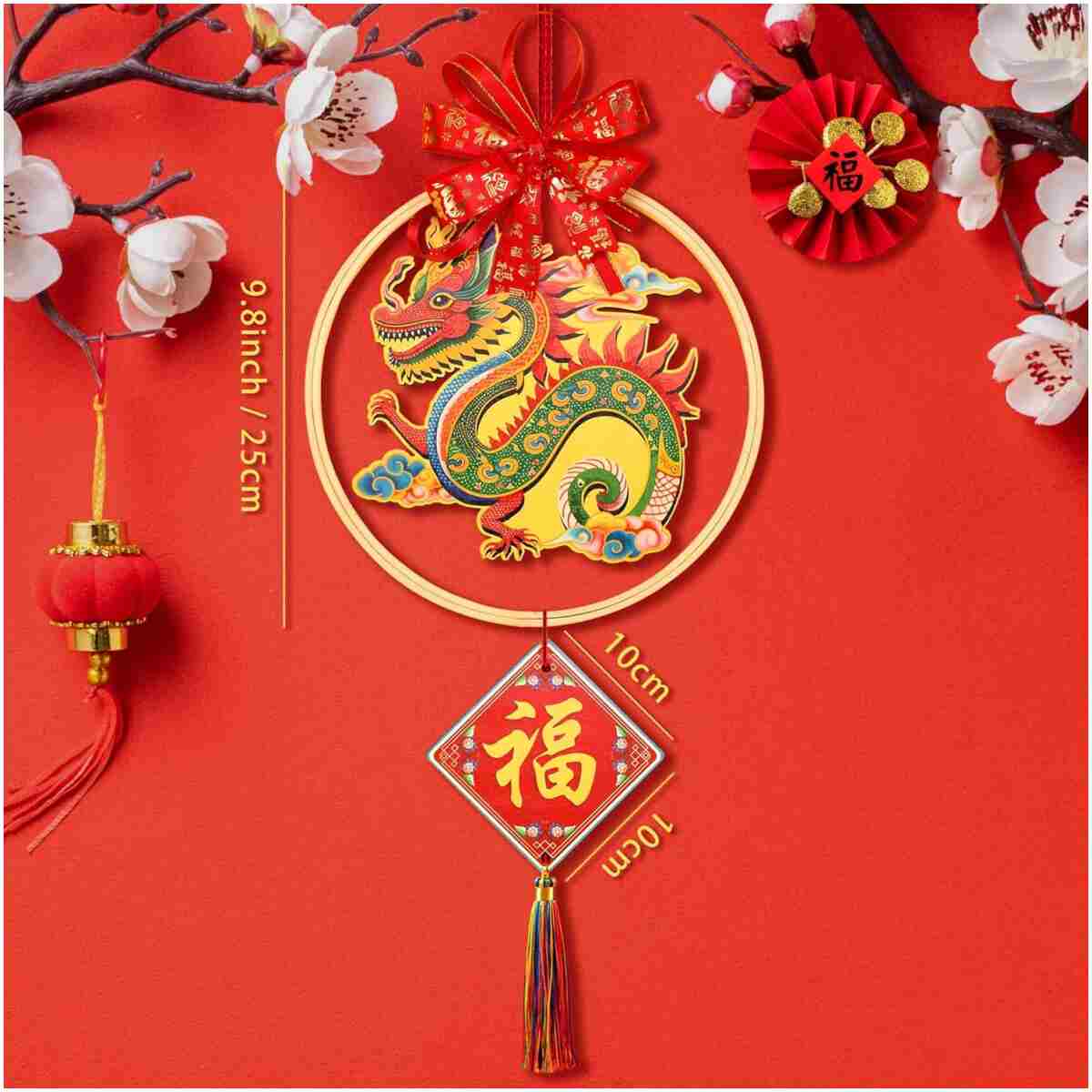 QNNEFF 2025 Chinese New Year Decor Year of The Snake Wall Art Chinese Spring Festival Dragon Wall Hanging Ornament Chinese Gifts Fortune Lucky Fengshui Chinese Dragon Charm 7inch