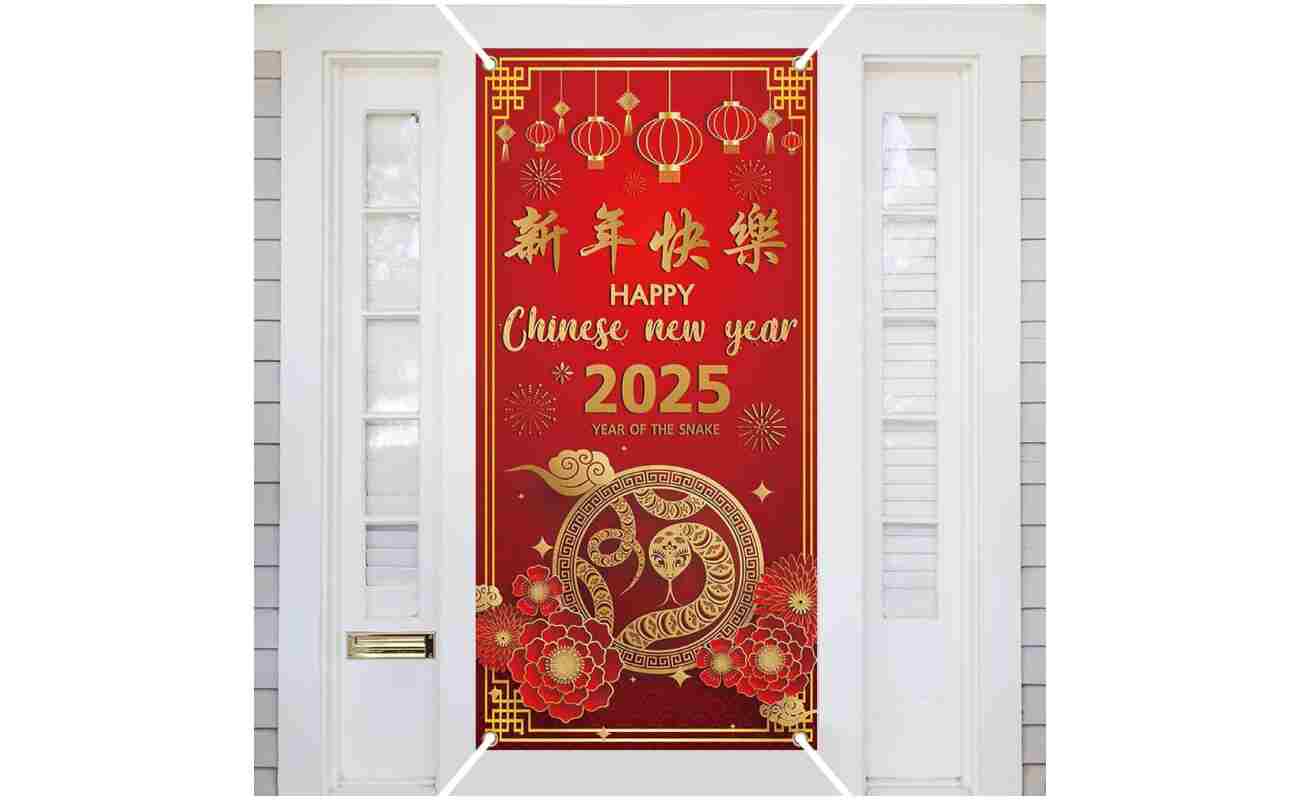 Ticuenicoa Chinese New Year Door Cover China Red Happy New Year 2025 Door Banner Decorations Year of The Snake Hanging Covers Spring Festival New Years Porch Sign Banners for...