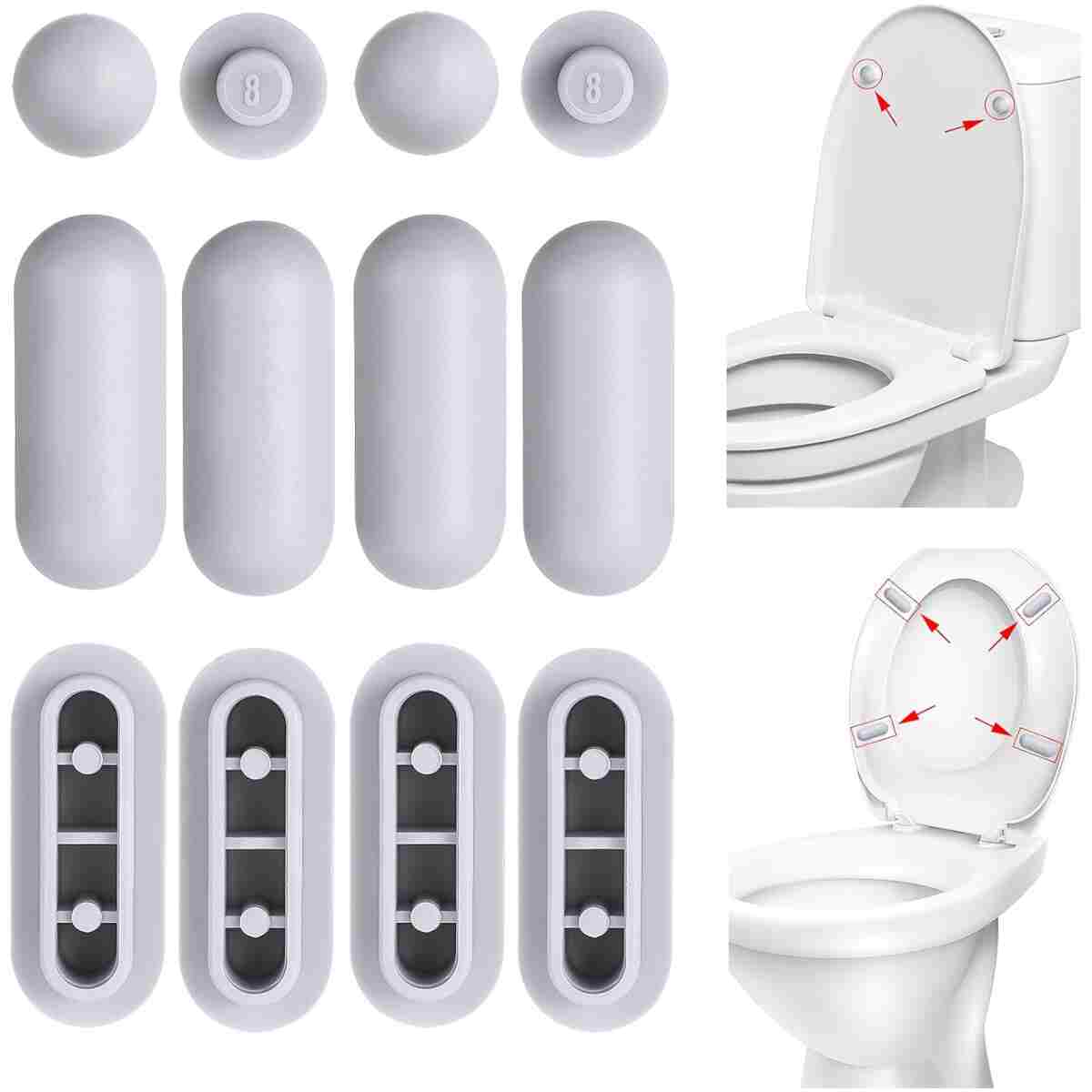 12PCS Embedded Toilet Seat Bumpers, Universal Buffer Toilet Lid Rubber Bumpers for Bidet Kits Toilet Seat Accessories for Families Hospitals School Hotels Toilets (Grey)