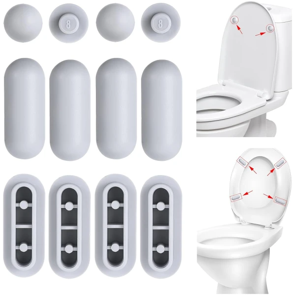 12PCS Embedded Toilet Seat Bumpers, Universal Buffer Toilet Lid Rubber Bumpers for Bidet Kits Toilet Seat Accessories for Families Hospitals School Hotels Toilets (Grey)